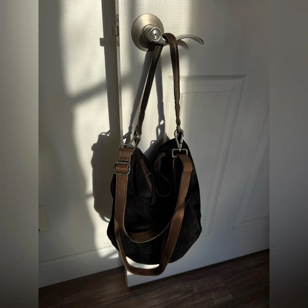 NWT Free People 100% leather suede Black Bag with two handles